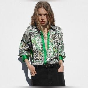 Maison d’Amélie Green Paisley Button Down | Chic Statement Piece NWOT